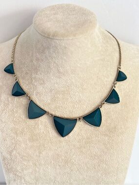 Teal Faceted Statement Necklace Silver Tone Geometric Collar Necklace